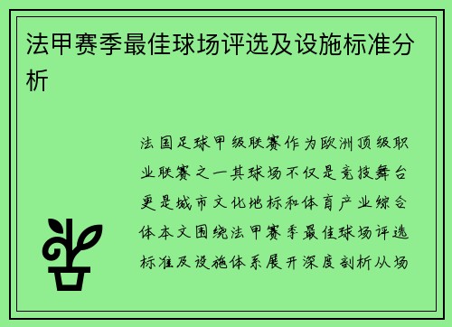 法甲赛季最佳球场评选及设施标准分析